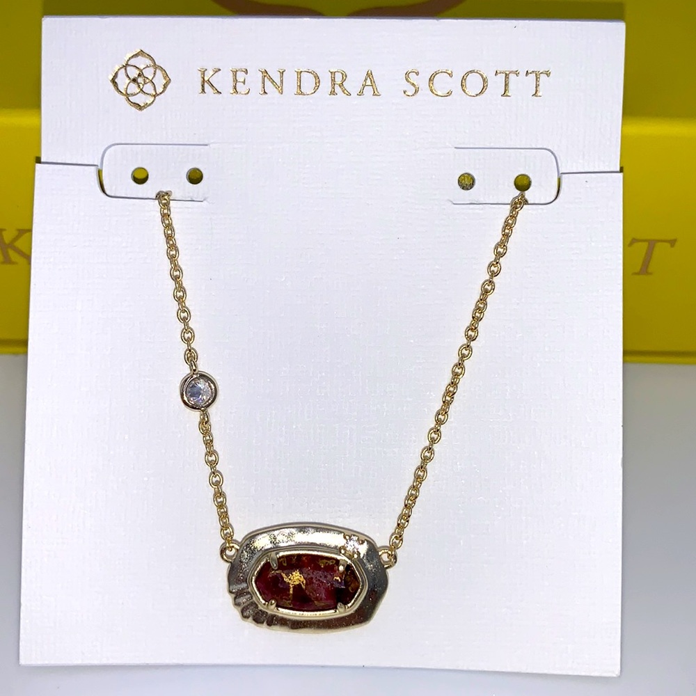 Kendra Scott Anna Necklace and Small Drop Earrings Set in Maroon Jade - Picture 3 of 11
